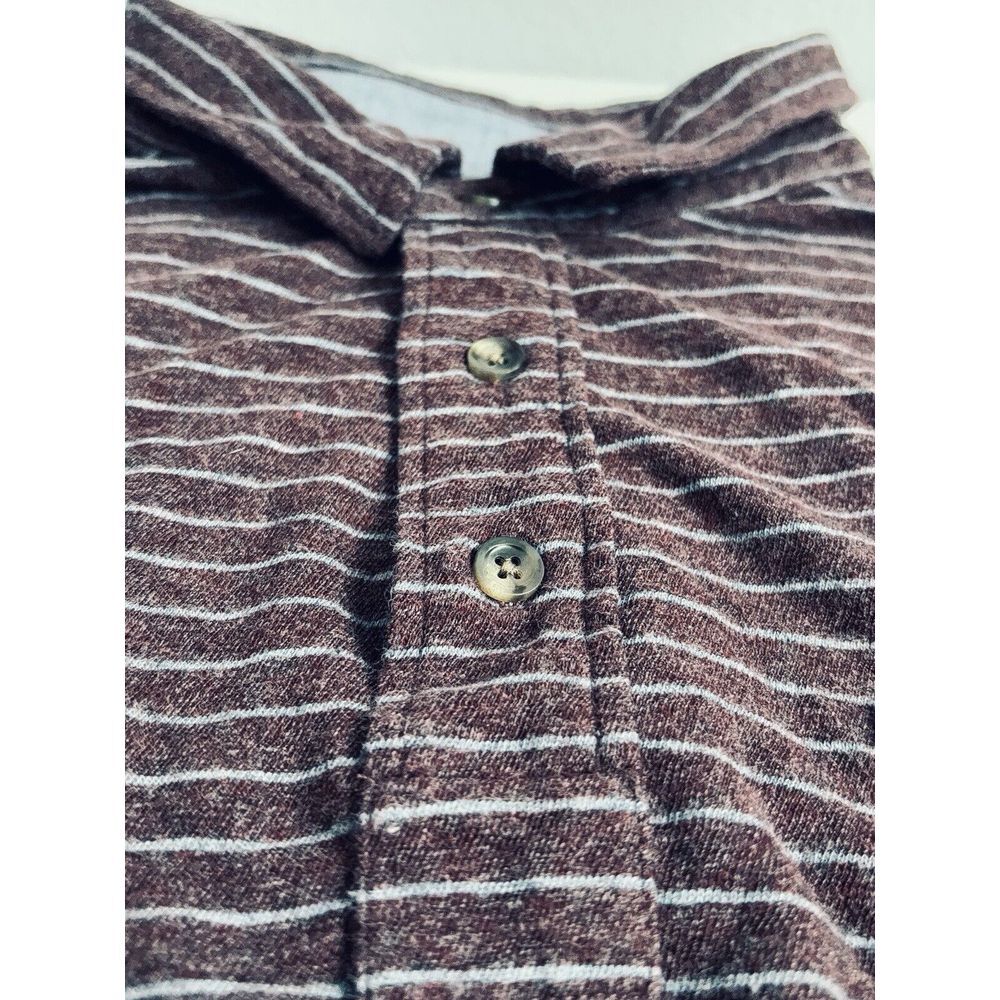 Faherty Brand Men's Large Maroon Blue Striped Cotton Long Sleeve 1/4 Button Polo - Picture 6 of 13